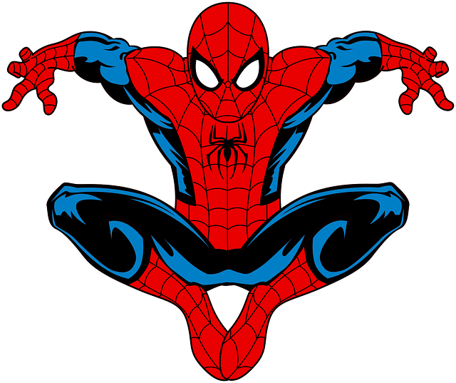 Ilustração realista do Homem-Aranha em traje vermelho e azul, com teias no uniforme e símbolo da aranha no peito, em uma cidade iluminada à noite.